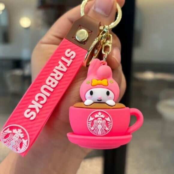Starbucks My Melody Keychain Pink Cup Charm Coffee Strap Holder - Picture 1 of 6